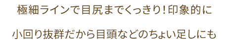 極細ラインで目尻までくっきり！印象的に、小回り抜群だから目頭などのちょい足しにも
